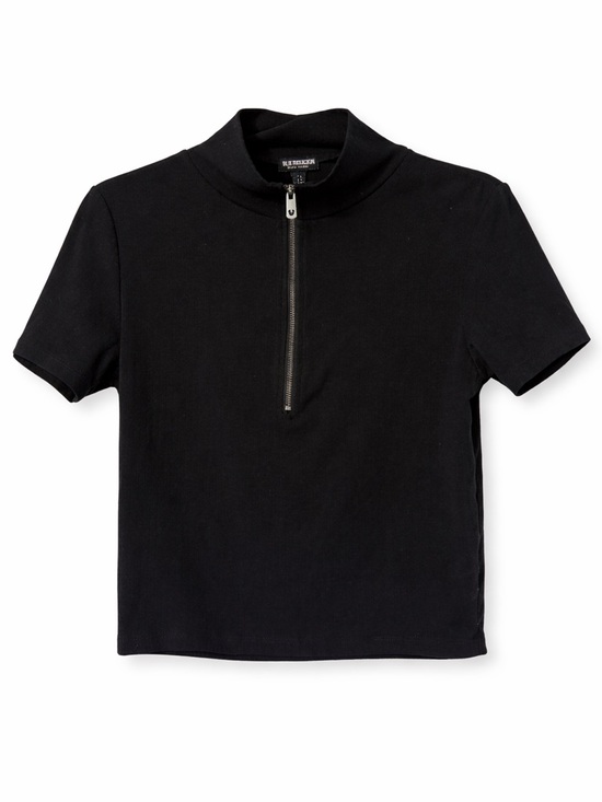 True Religion Tops - True Religion Half- Zip Short Sleeve Ribbed Pullover Black- M